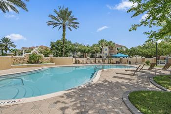 Swimming pool with cabana seating